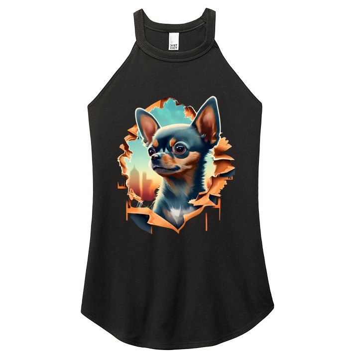 Chihuahua Lover Cute Puppy Peeking Through Cloth Deer Head Gift Women's Perfect Tri Rocker Tank