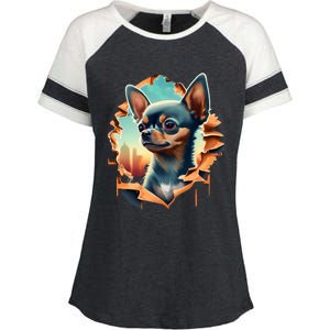 Chihuahua Lover Cute Puppy Peeking Through Cloth Deer Head Gift Enza Ladies Jersey Colorblock Tee