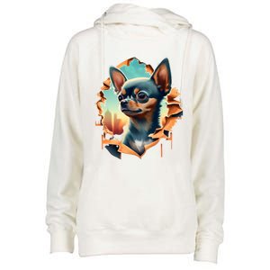 Chihuahua Lover Cute Puppy Peeking Through Cloth Deer Head Gift Womens Funnel Neck Pullover Hood