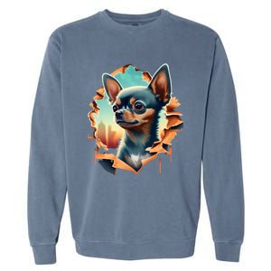 Chihuahua Lover Cute Puppy Peeking Through Cloth Deer Head Gift Garment-Dyed Sweatshirt