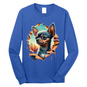 Chihuahua Lover Cute Puppy Peeking Through Cloth Deer Head Gift Long Sleeve Shirt