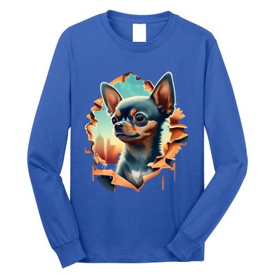 Chihuahua Lover Cute Puppy Peeking Through Cloth Deer Head Gift Long Sleeve Shirt