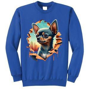 Chihuahua Lover Cute Puppy Peeking Through Cloth Deer Head Gift Sweatshirt