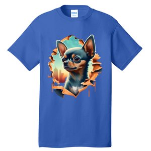 Chihuahua Lover Cute Puppy Peeking Through Cloth Deer Head Gift Tall T-Shirt