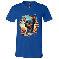 Chihuahua Lover Cute Puppy Peeking Through Cloth Deer Head Gift V-Neck T-Shirt