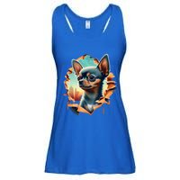 Chihuahua Lover Cute Puppy Peeking Through Cloth Deer Head Gift Ladies Essential Flowy Tank