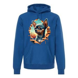 Chihuahua Lover Cute Puppy Peeking Through Cloth Deer Head Gift Premium Hoodie