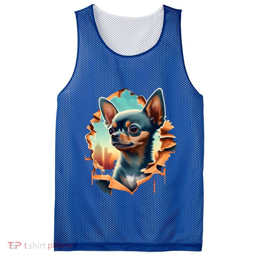 Chihuahua Lover Cute Puppy Peeking Through Cloth Deer Head Gift Mesh Reversible Basketball Jersey Tank