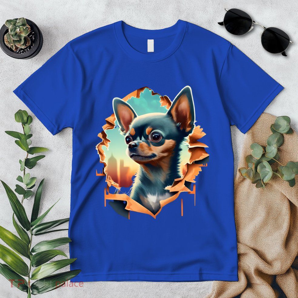 Chihuahua Lover Cute Puppy Peeking Through Cloth Deer Head Gift Premium T-Shirt