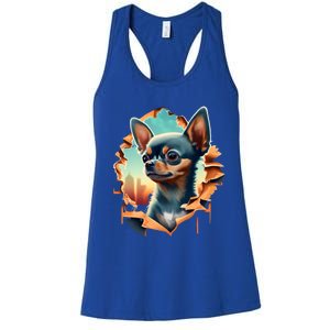 Chihuahua Lover Cute Puppy Peeking Through Cloth Deer Head Gift Women's Racerback Tank