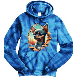 Chihuahua Lover Cute Puppy Peeking Through Cloth Deer Head Gift Tie Dye Hoodie