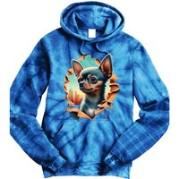 Chihuahua Lover Cute Puppy Peeking Through Cloth Deer Head Gift Tie Dye Hoodie