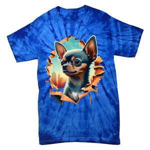 Chihuahua Lover Cute Puppy Peeking Through Cloth Deer Head Gift Tie-Dye T-Shirt