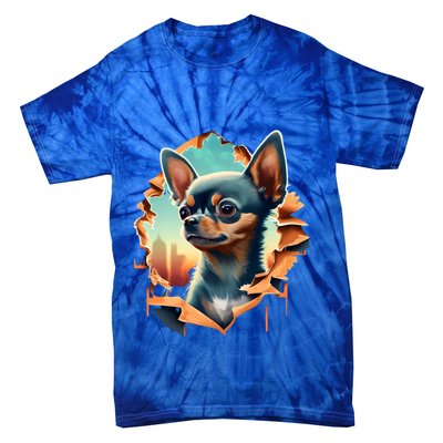 Chihuahua Lover Cute Puppy Peeking Through Cloth Deer Head Gift Tie-Dye T-Shirt