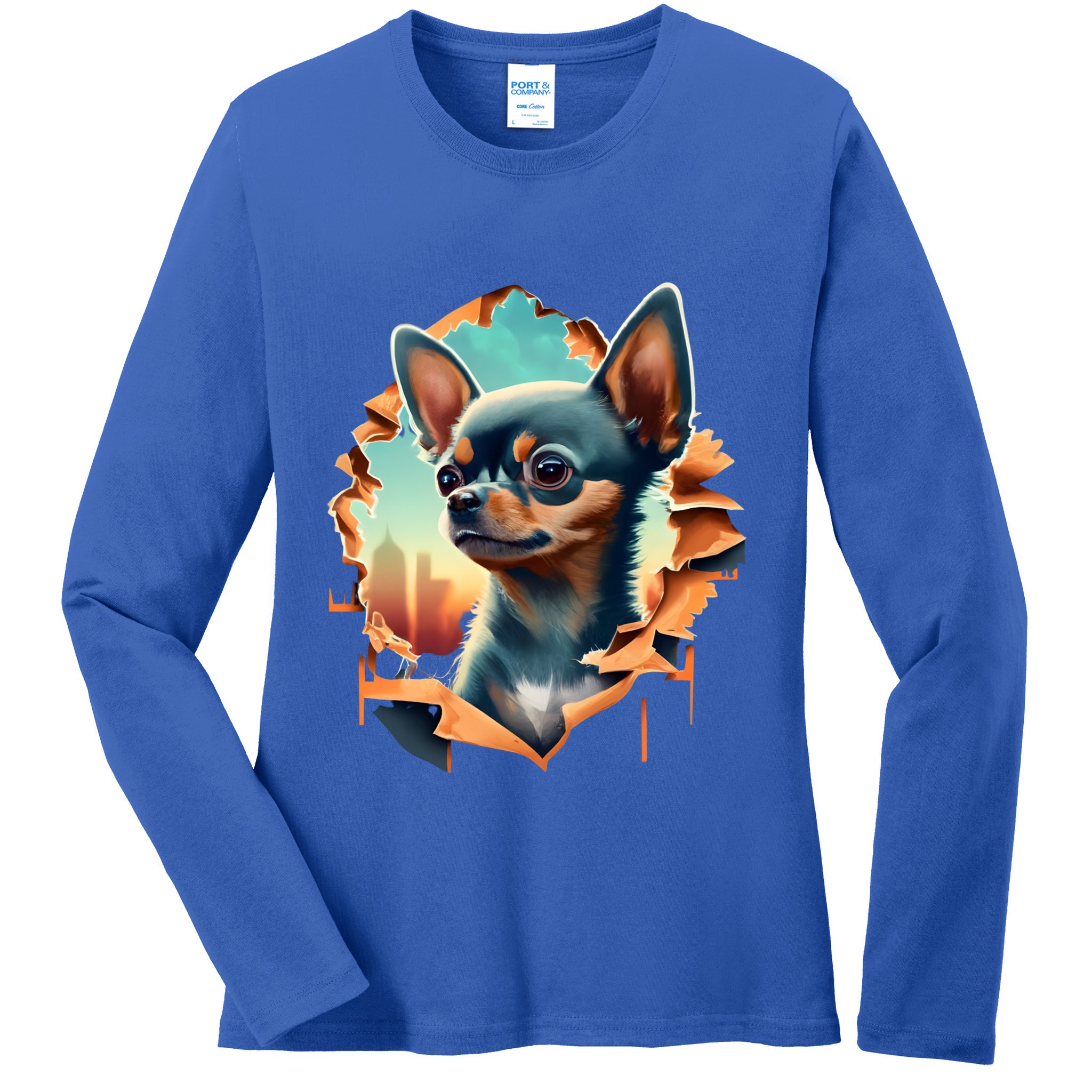 Chihuahua Lover Cute Puppy Peeking Through Cloth Deer Head Gift Ladies Long Sleeve Shirt