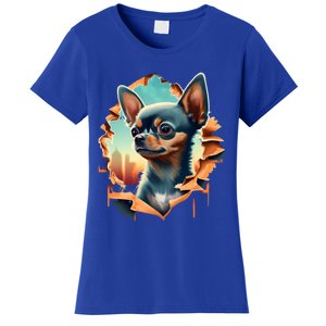 Chihuahua Lover Cute Puppy Peeking Through Cloth Deer Head Gift Women's T-Shirt