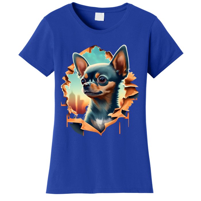 Chihuahua Lover Cute Puppy Peeking Through Cloth Deer Head Gift Women's T-Shirt