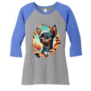 Chihuahua Lover Cute Puppy Peeking Through Cloth Deer Head Gift Women's Tri-Blend 3/4-Sleeve Raglan Shirt