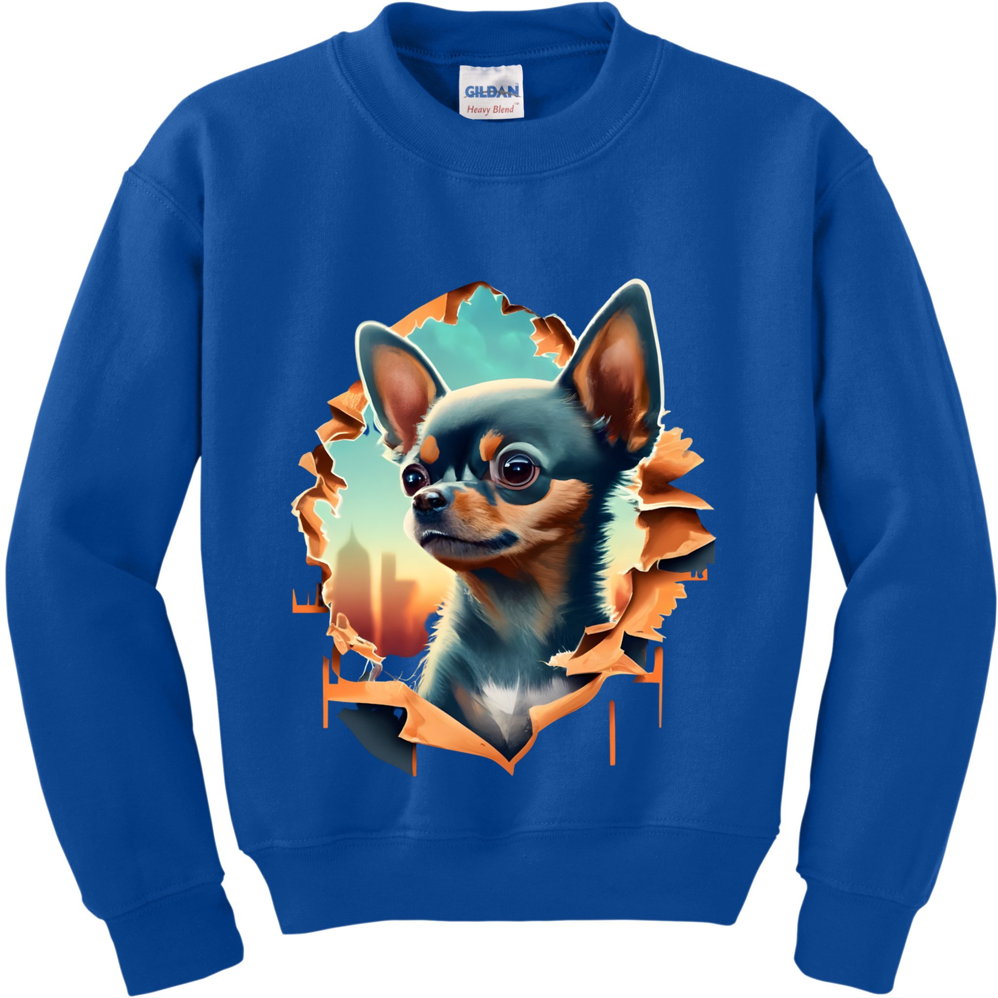 Chihuahua Lover Cute Puppy Peeking Through Cloth Deer Head Gift Kids Sweatshirt
