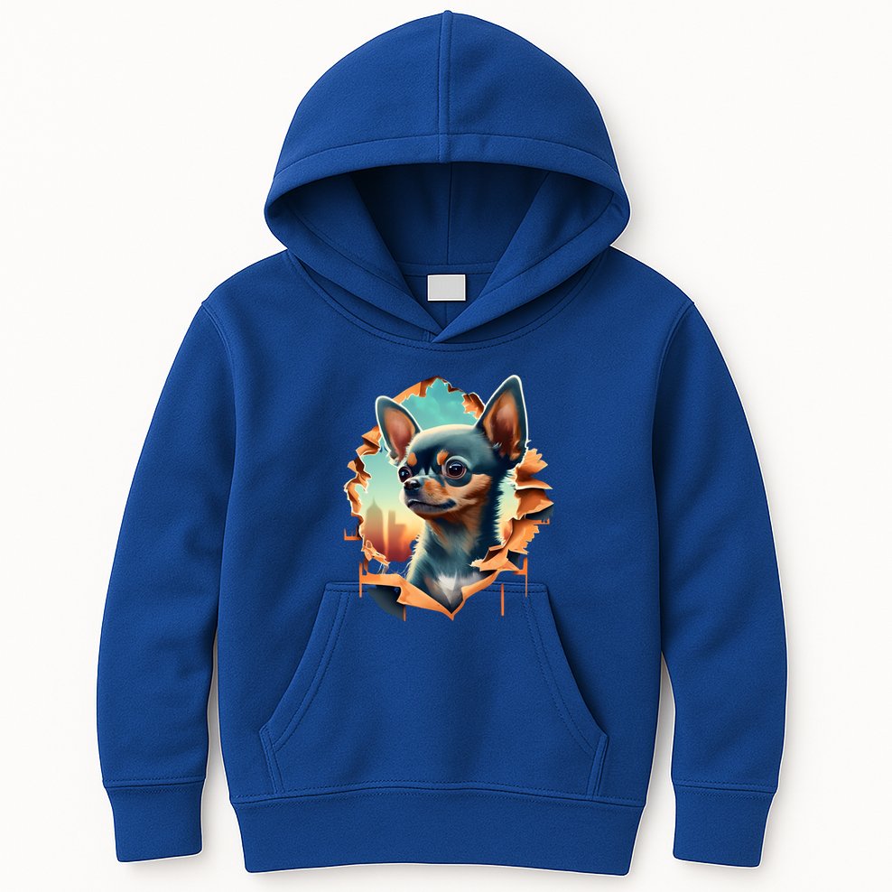 Chihuahua Lover Cute Puppy Peeking Through Cloth Deer Head Gift Kids Hoodie