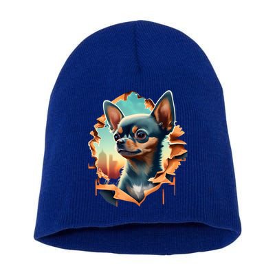 Chihuahua Lover Cute Puppy Peeking Through Cloth Deer Head Gift Short Acrylic Beanie