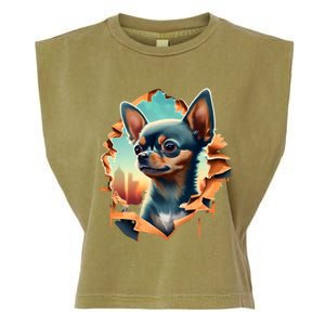 Chihuahua Lover Cute Puppy Peeking Through Cloth Deer Head Gift Garment-Dyed Women's Muscle Tee