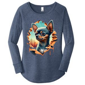 Chihuahua Lover Cute Puppy Peeking Through Cloth Deer Head Gift Women's Perfect Tri Tunic Long Sleeve Shirt