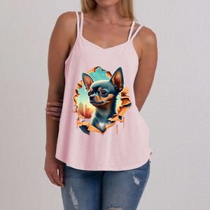 Chihuahua Lover Cute Puppy Peeking Through Cloth Deer Head Gift Women's Strappy Tank