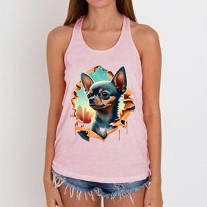 Chihuahua Lover Cute Puppy Peeking Through Cloth Deer Head Gift Women's Knotted Racerback Tank