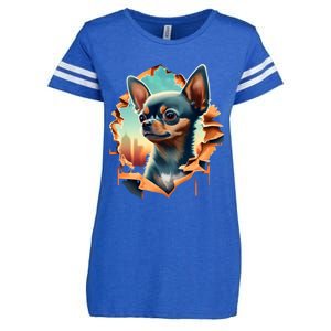 Chihuahua Lover Cute Puppy Peeking Through Cloth Deer Head Gift Enza Ladies Jersey Football T-Shirt