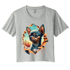 Chihuahua Lover Cute Puppy Peeking Through Cloth Deer Head Gift Women's Crop Top Tee