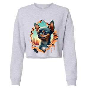 Chihuahua Lover Cute Puppy Peeking Through Cloth Deer Head Gift Cropped Pullover Crew