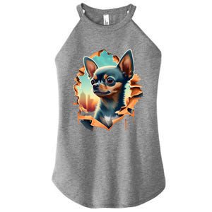 Chihuahua Lover Cute Puppy Peeking Through Cloth Deer Head Gift Women's Perfect Tri Rocker Tank