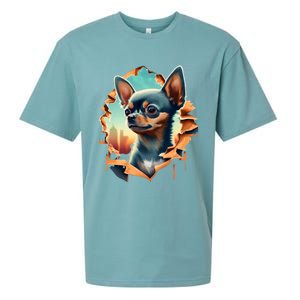 Chihuahua Lover Cute Puppy Peeking Through Cloth Deer Head Gift Sueded Cloud Jersey T-Shirt