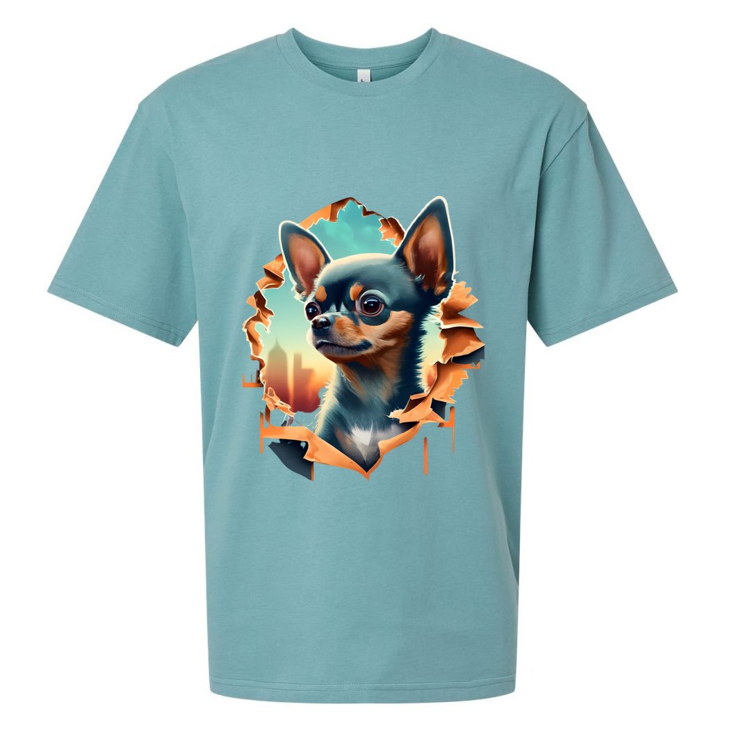 Chihuahua Lover Cute Puppy Peeking Through Cloth Deer Head Gift Sueded Cloud Jersey T-Shirt