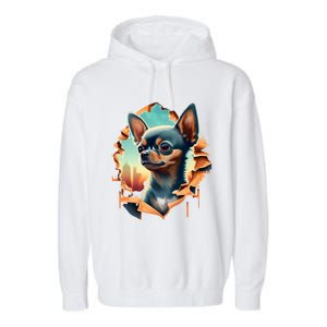 Chihuahua Lover Cute Puppy Peeking Through Cloth Deer Head Gift Garment-Dyed Fleece Hoodie