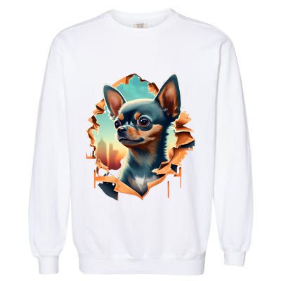 Chihuahua Lover Cute Puppy Peeking Through Cloth Deer Head Gift Garment-Dyed Sweatshirt