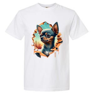 Chihuahua Lover Cute Puppy Peeking Through Cloth Deer Head Gift Garment-Dyed Heavyweight T-Shirt