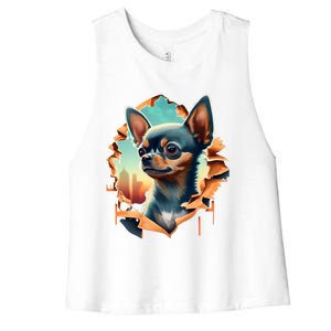 Chihuahua Lover Cute Puppy Peeking Through Cloth Deer Head Gift Women's Racerback Cropped Tank