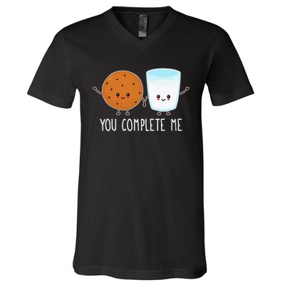 Cute Love Cookie And Milk You Complete Me V-Neck T-Shirt