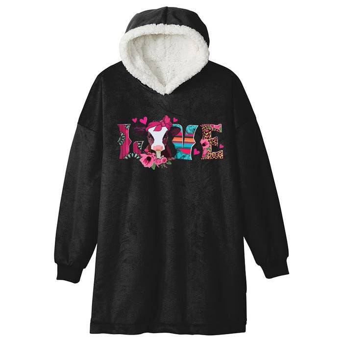 Cute Love Calf Love Cow Western Valentines Day Calf Mom Hooded Wearable Blanket