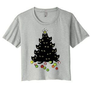 Cat Lovers Cute And Funny Holiday Tree Christmas Gift Women's Crop Top Tee