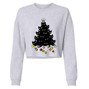 Cat Lovers Cute And Funny Holiday Tree Christmas Gift Cropped Pullover Crew