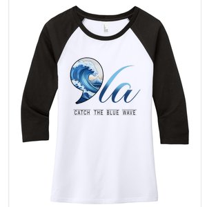 Comma La Catch The Blue Wave Women's Tri-Blend 3/4-Sleeve Raglan Shirt