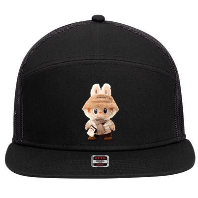 Cute Labubu Classic Pose Fun Labubu Lover Gifts 7 Panel Mesh Trucker Snapback Hat