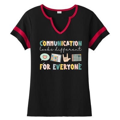 Communication Looks Different For Everyone Autism Awareness Ladies Halftime Notch Neck Tee