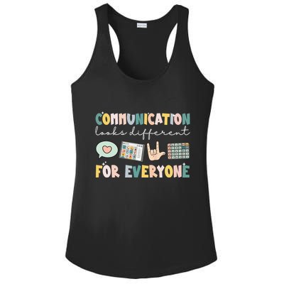 Communication Looks Different For Everyone Autism Awareness Ladies PosiCharge Competitor Racerback Tank