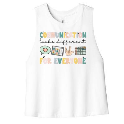 Communication Looks Different For Everyone Autism Awareness Women's Racerback Cropped Tank