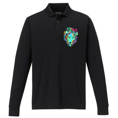 Colorful Lion Design Performance Long Sleeve Polo