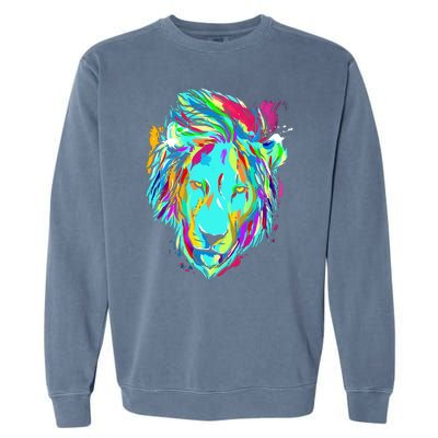 Colorful Lion Design Garment-Dyed Sweatshirt